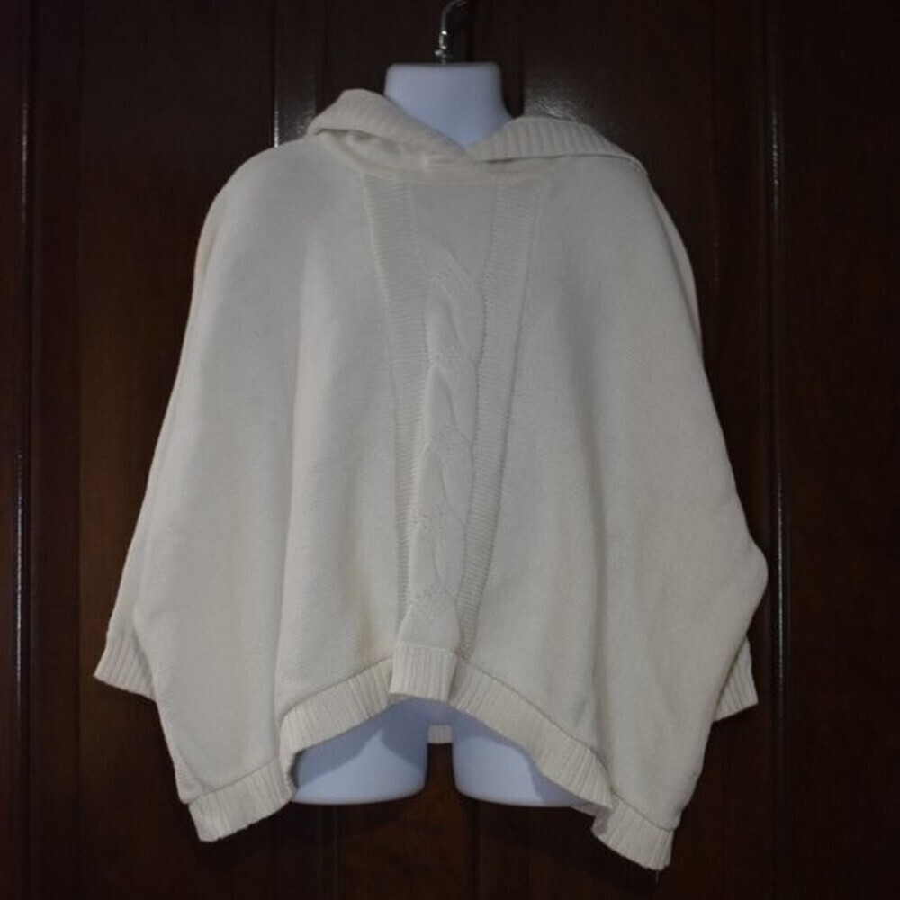 Gap Kids Knit Hooded Poncho Sweater Girls XS White Cozy Fall Winter Layer